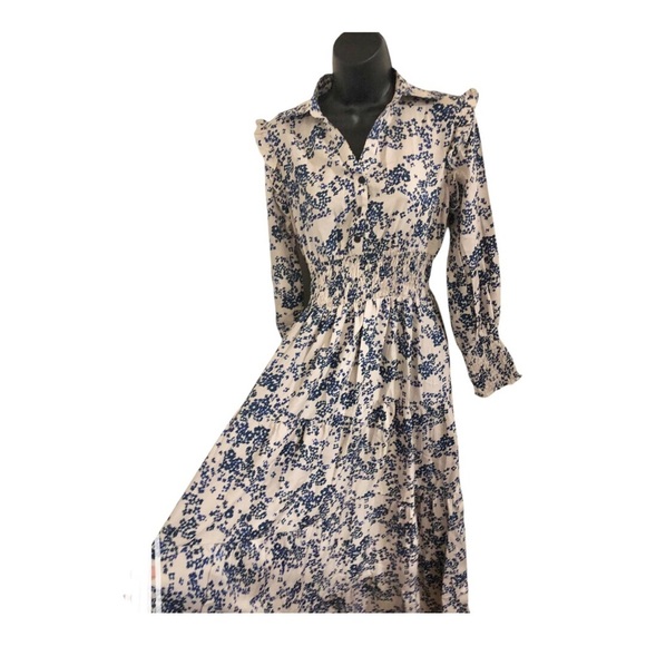 Anthropologie Boemo blue floral ruffled shoulder button front maxi dress size S - Picture 10 of 17